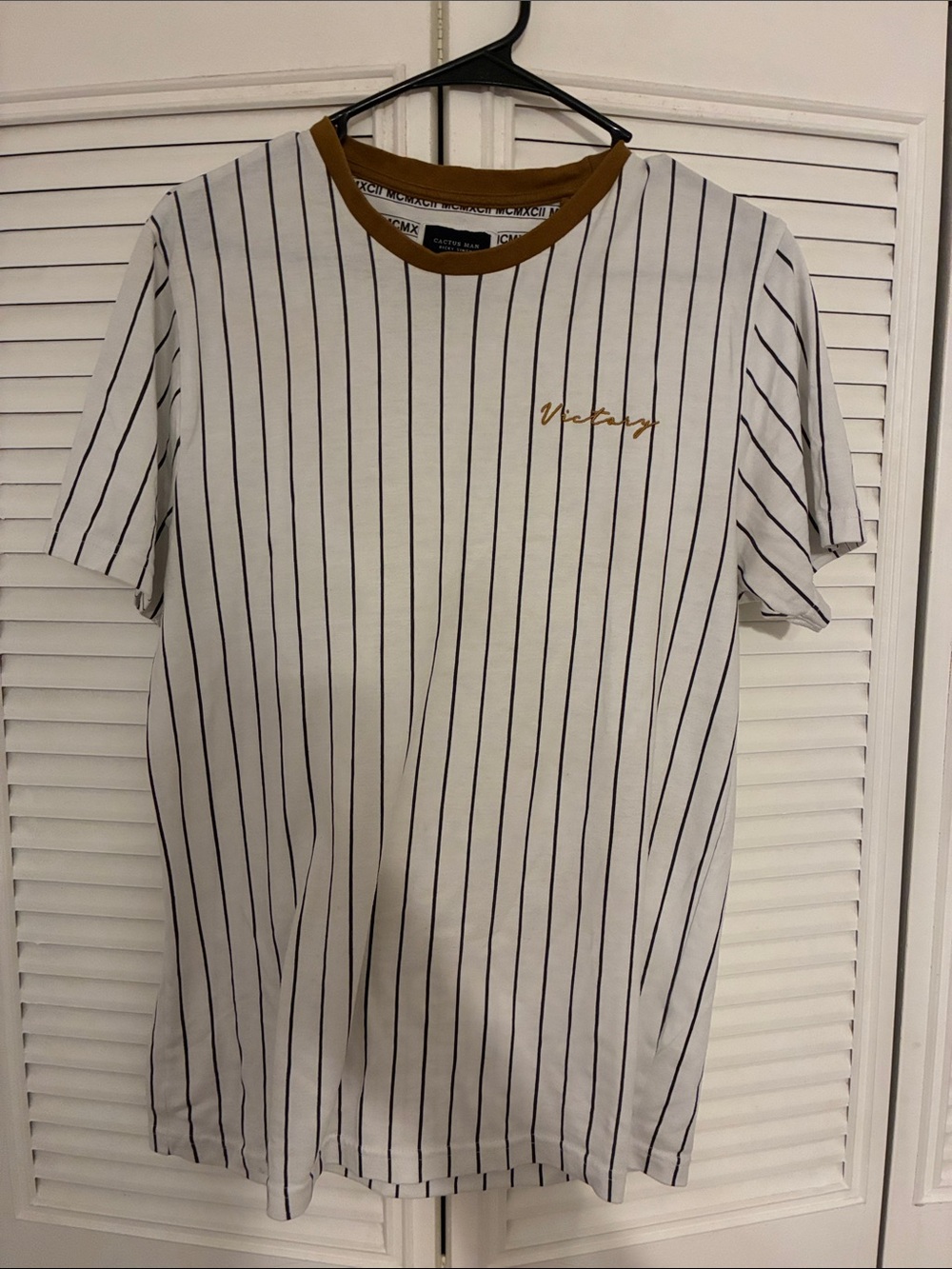 Striped White & Brown Collar Men’s Tee